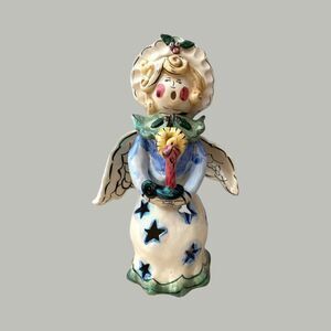 Blue Sky Heather Goldminc Angel Candle Tea Light Holder 2001 Holly Berry